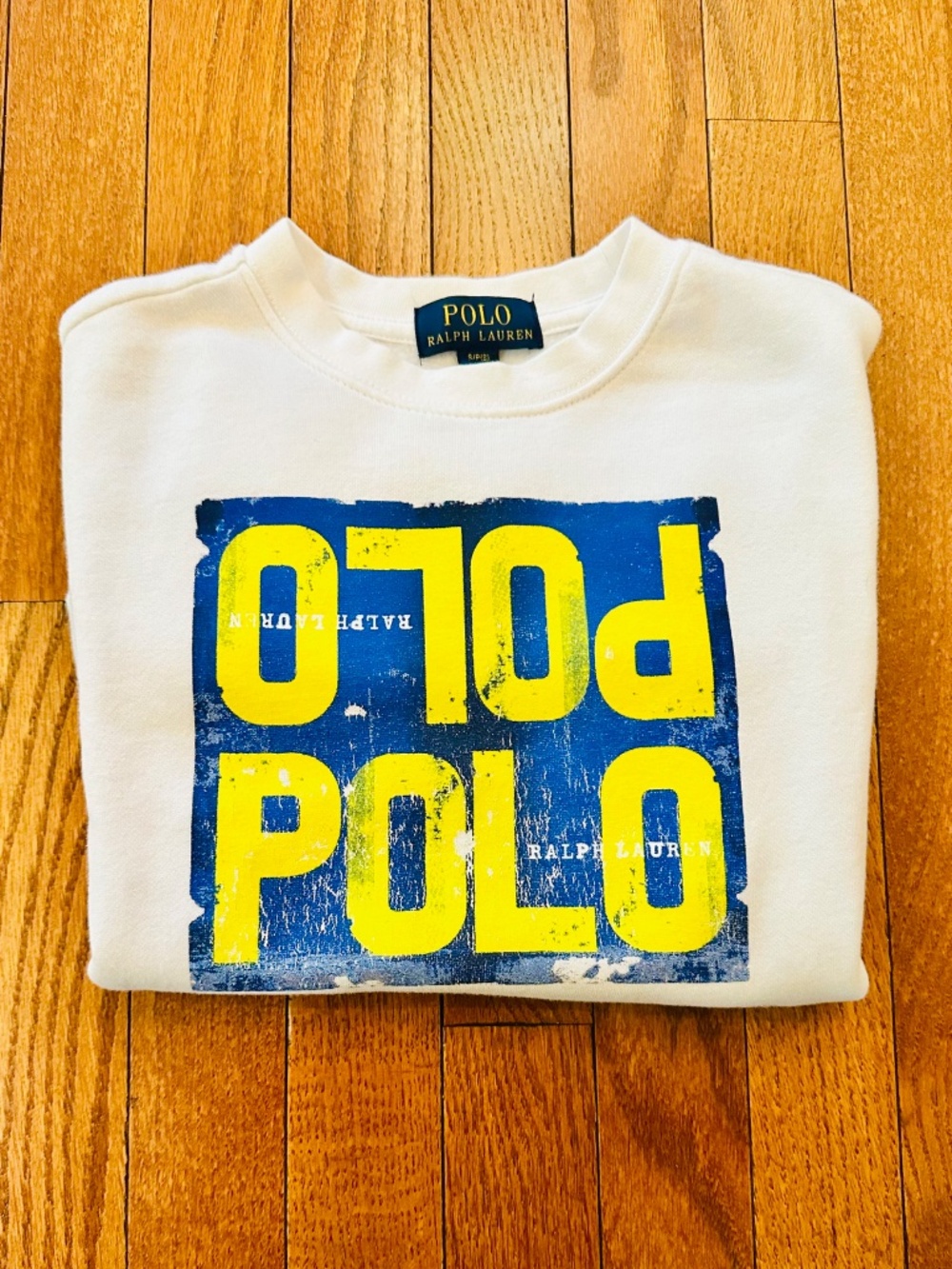 Polo Ralph Lauren Boys Graphic Sweatshirt Cream Logo Crewneck Size 8 - Picture 3 of 3